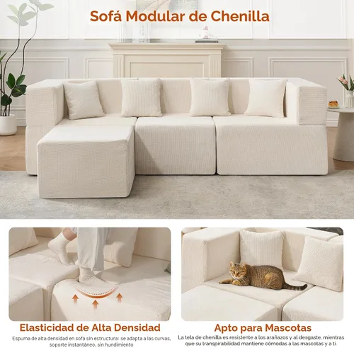Vista 7 de MONVANE Sofá Seccional Modular de 103'', Sofá Seccional Cloud con Otomana, Sofá Convertible de Chenille en Forma de L con Asiento Profundo, Sofás
