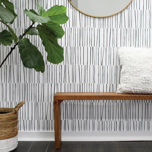 Vista 4 de Tempaper x Bobby Berk - Papel tapiz removible para despegar y pegar, color blanco y negro, 20.5 pulgadas x 9 pies, fabricado en los Estados Unidos