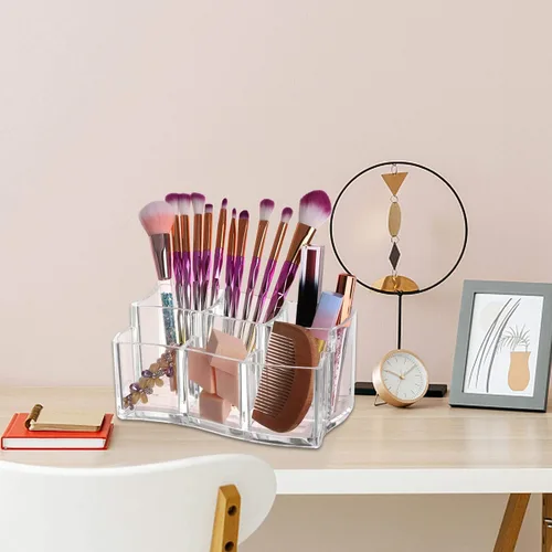 Vista 5 de Tbestmax Organizador acrílico del sostenedor de los pinceles del maquillaje de 6 ranuras, almacenamiento de cosméticos del envase de la pluma