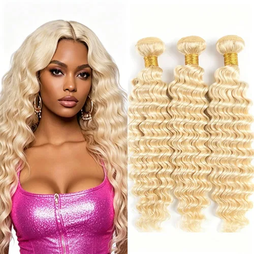 Vista 271 de P4613 Cabello humano rizado onda profunda marrón y paquetes mixtos 8 10 12 P4613 Ombre Marrón-Rubio-DP