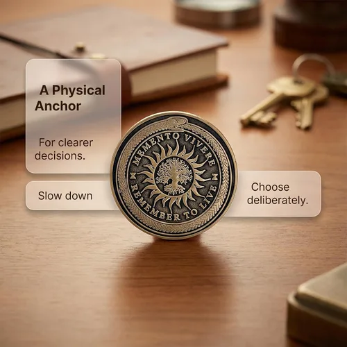 Vista 8 de Memento Mori Medallón de moneda estoicismo, regalo Amor Fati Metal Gold Color Token EDC Challenge Stoic Reminder Colgante Momento Mori Regalo