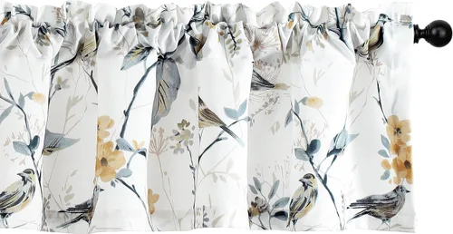 Vista 13 de Leeva - Cortinas pequeñas con estampado de pájaros, 24 pulgadas de largo, conjunto de paneles para ventanas, diseño de estampado de pájaros