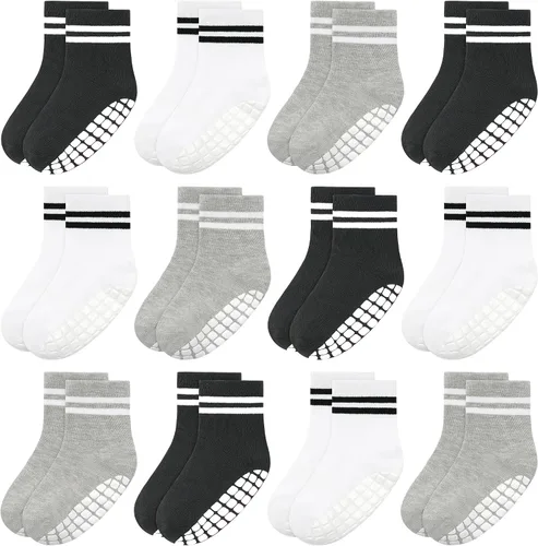 Vista 9 de Tphon Calcetines para Niños Pequeños, Calcetines Antideslizantes para Bebés para Niños y Niñas, 12 Pares de Calcetines para Niños Infantes de 6M-10