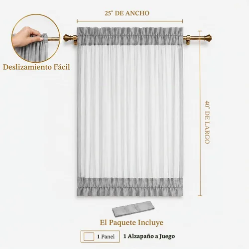 Vista 2 de Aquazolax - Cortinas transparentes para puerta y ventana gris - Cortinas con bolsillo para barra de 25 x 40 pulgadas para puertas de cristal