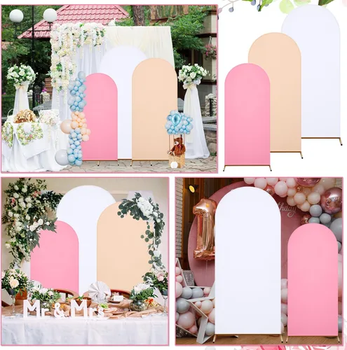 Vista 7 de Gisafai Juego de 6 soportes de metal para telón de fondo de arco y cubierta de arco de boda Chiara con cubierta de elastano para decoración de bodas
