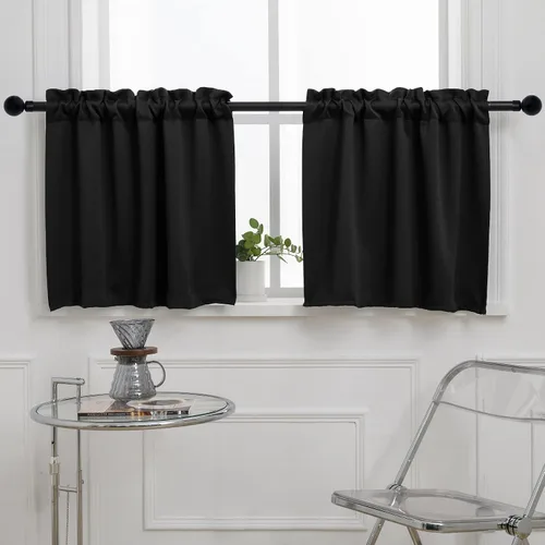 Vista 29 de Pickluc Cortina opaca de cocina de 20 pulgadas de largo, con bolsillo para barra, cortinas para ventanas pequeñas en sala de estar, sótano Beige