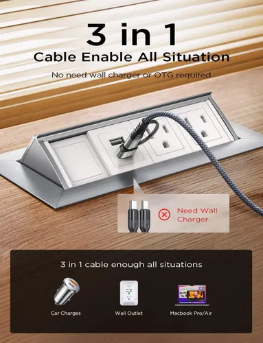 Vista 4 de AINOPE Cable USB C Largo de 100W Multi 4 en 1 Cable de Carga Cargador Tipo C de Carga Rápida USB a USB C, Ángulo Recto Compatible con iPhone 16 15