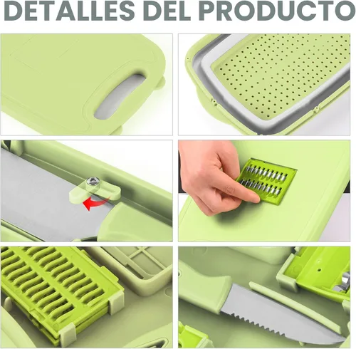 Vista 4 de Tabla de cortar para acampar, HI NINGER - Tabla de cortar plegable con colador, tabla de cortar multifuncional 9 en 1, cesta de lavado de verduras