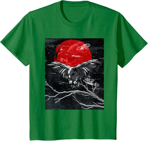 Vista 32 de Red Moon Raven - Camiseta japonesa de cuervo negro, Negro, S