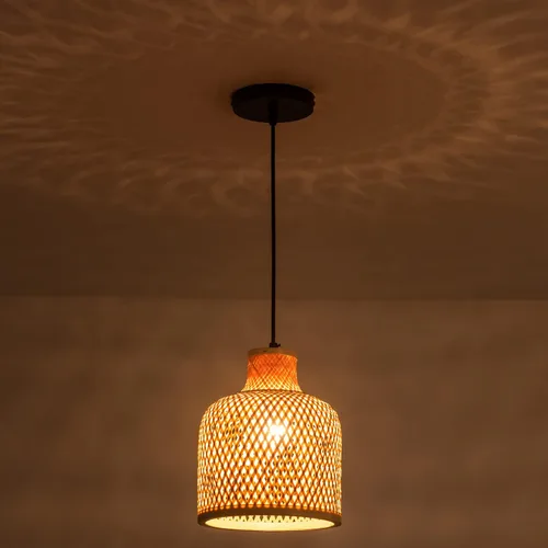 Vista 2 de Moderna lámpara colgante tejida de bambú, paquete de 2 cúpula de 7.8 pulgadas, cúpula costera de mimbre de bambú, accesorio de iluminación colgante