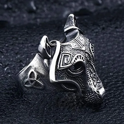 Vista 2 de Fenrir - Anillo de cabeza de lobo (acero inoxidable 316L)