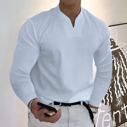 Vista 4 de Aipengry Camisa Henley de manga larga para hombre, con diseño de los años 80, camiseta de campamento de manga larga para hombre, camisa de verano