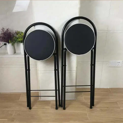 Vista 7 de Taburete plegable para desayuno, silla alta con asiento acolchado, taburete redondo portátil con respaldo, taburete plegable para adultos al aire