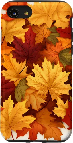 Vista 18 de Carcasa para iPhone 16 con texto en inglés "Fall Foliage Gathering of Autumn Leaves