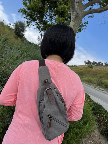 Vista 5 de CONVIDENT Bolso bandolera unisex de lona Pequeña bolsa cruzada mochila de hombro casual Daypack para hombres y mujeres