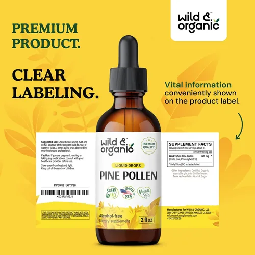 Vista 9 de Wild & Organic Tintura de polen de pino, antioxidante y apoyo inmunológico, gotas de extracto de polen de pino, suplemento líquido vegano, sin