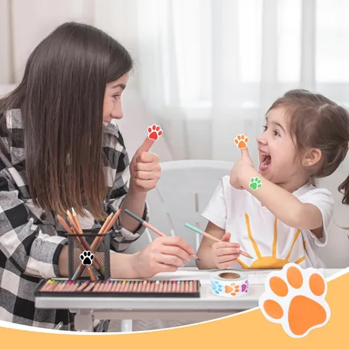 Vista 5 de 500 calcomanías coloridas con estampado de patas, calcomanías autoadhesivas de pata de perro de 1 pulgada 6 Colors for Kids Crafts, Student