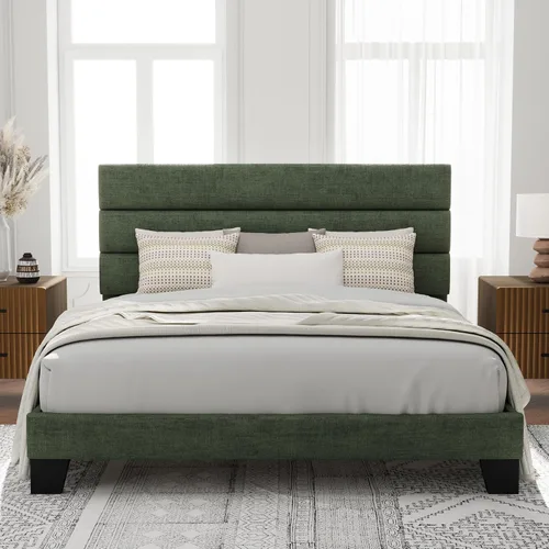 Vista 31 de Allewie Base de cama de plataforma de tamaño individual con cabecera tapizada de tela y soporte de listones de madera, base de colchón totalmente