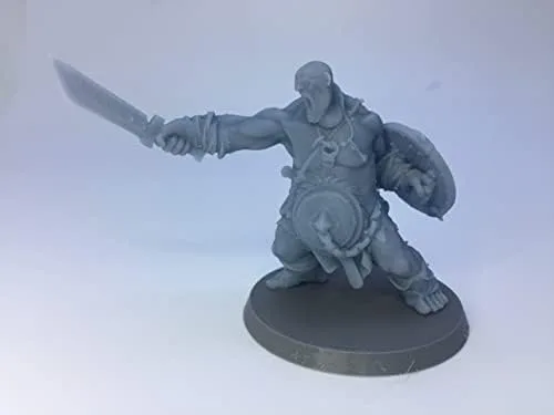 Vista 2 de Ogre Warrior RPG - Calabozos y dragones - DND - Pathfinder - Diorama - Figurita miniatura (gris/sin pintar) (Axe)