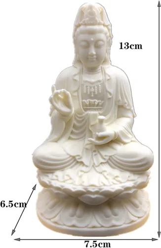 Vista 2 de Diosa de la misericordia Guan yin Buda estatua en loto Escultura de Quanyin blanca para decoración de oficina en casa Bendición de estatua