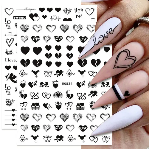 Vista 2 de SINSEN Calcomanías de uñas de corazón, 6 hojas de calcomanías de uñas de corazones para mujeres, calcomanías autoadhesivas 3D para arte de uñas