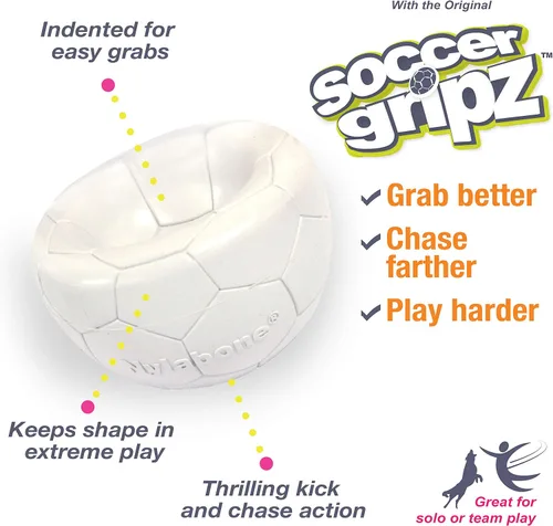 Vista 3 de Nylabone Power Play Gripz Pelota de fútbol de fieltro con cuerda de agarre de goma, pelota con pito para perros, mediana (1 unidad)