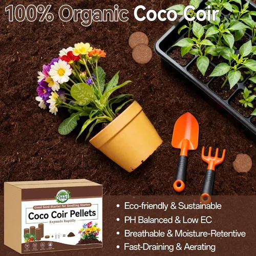 Vista 3 de Halatool 50 piezas de pellets de fibra de coco orgánico para inicio de semillas, 30mm de fibra de coco comprimida para macetas para cultivar