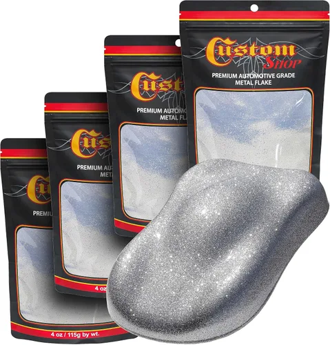 Vista 31 de Custom Shop - Purpurina metálica para pintura automotriz, oro brillante, 4 oz, micro escamas de metal de 0.004" para pintura de automóviles, aditivo