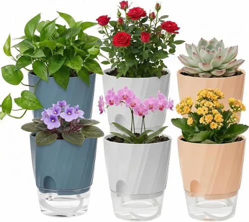 Vista 10 de Macetas de Riego Automático KIMCHOMERSE, Macetas de 6 Pulgadas para Orquídeas, Pack de 3 Macetas para Flores, Macetas para Plantas