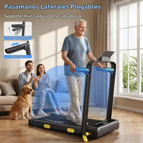 Vista 3 de YPOO 16% Walking Pad Incline, Treadmills for Home, Handle Bar, Foldable Negro con amarillo