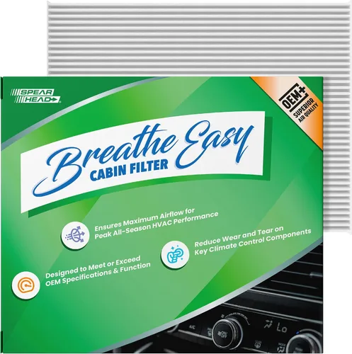 Vista 18 de Spearhead OEM+ Filtro de aire de cabina Particulate Breathe Easy Compatible con 2015-17 Chrysler 200, 2014-18 Cherokee como OEM Proporciona