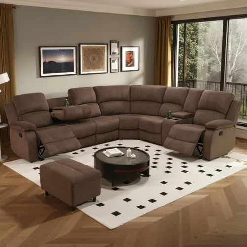 Vista 12 de Juego de sofá reclinable manual con mesa desplegable, juegos de sofás de pana, juegos de muebles de sala de estar, juegos de sofá reclinable manual