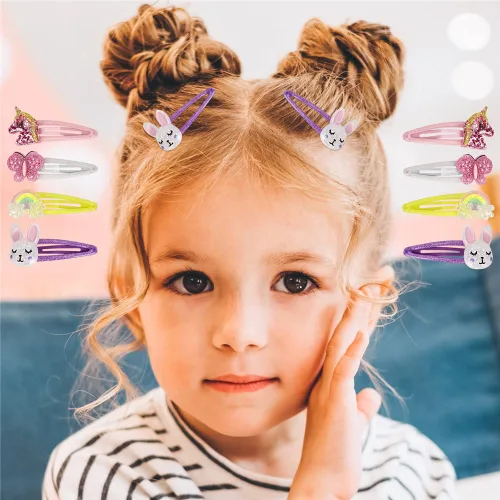 Vista 3 de Pinzas para el cabello con cierre de mariposa, arco iris, antideslizantes, accesorios para el cabello de unicornio brillante, accesorios