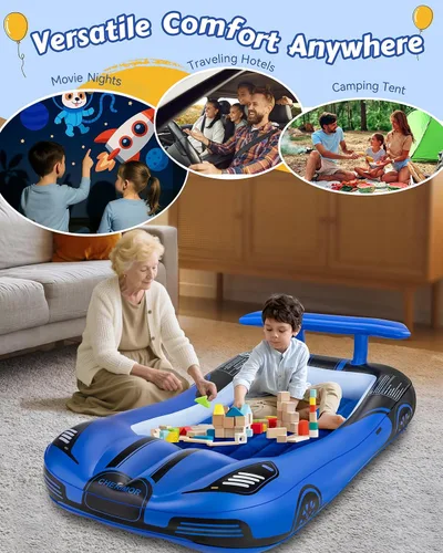 Vista 2 de CHERIMOR Cama inflable de viaje para niños pequeños con parachoques de seguridad y bomba de inflado automático de 2 minutos, colchón de aire