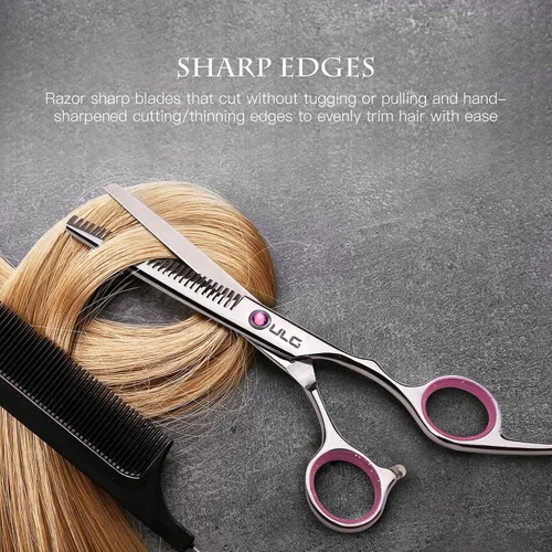 Vista 5 de ULG - Tijeras de corte de cabello, kit de tijeras de adelgazamiento profesional para peluquería y peluquería texturizadora, borde de afeitar, Rosa