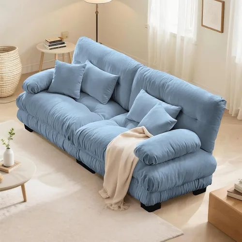 Vista 39 de SoarFlash Moderno sofá reclinable de terciopelo para sala de estar, sofá biplaza para apartamento, sofá de almacenamiento con marco de madera Azul
