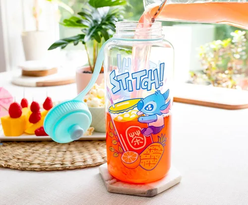 Vista 4 de Disney Lilo & Stitch Bubble Tea Botella de agua de plástico con tapa deportiva resistente a fugas Capacidad para 34 onzas