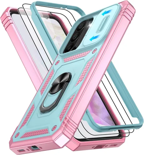 Vista 191 de Gritup Funda para Google Pixel 6 con cubierta deslizante para cámara y protector de pantalla (2 unidades), soporte de anillo giratorio 360°, funda