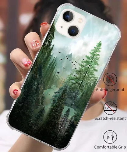 Vista 2 de Funda de montaña con pájaros compatible con iPhone 14 Plus, hermoso paisaje natural y bosque para iPhone 14, diseño único de moda, funda