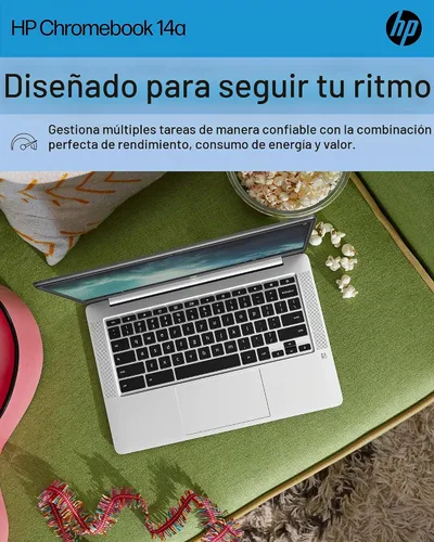 Vista 2 de HP Laptop Chromebook de 14 pulgadas, Intel Celeron N4120, 4 GB de RAM, 64 eMMC, pantalla HD, Chrome OS, gráficos Intel UHD 600, batería de larga