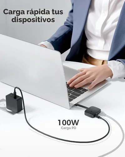 Vista 4 de Cable Matters Adaptador USB C a HDMI 2.1 de 48 Gbps con carga de host