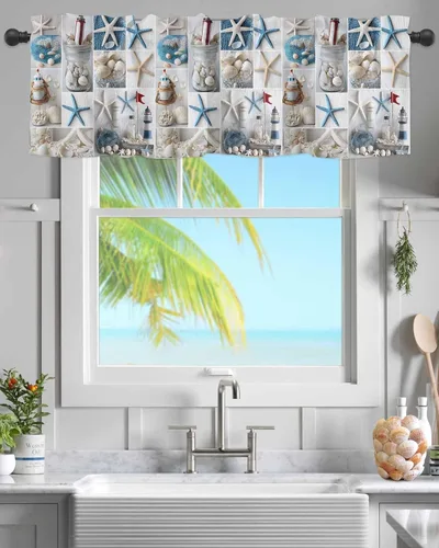 Vista 9 de Cenefa de muñeco de nieve de Navidad para ventanas de cocina, cenefas de invierno con bolsillo para barra, cortinas cortas, copos de nieve, bayas