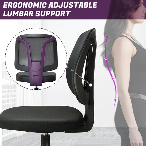 Vista 3 de Silla giratoria ecgonómica flexible para escritorio en casa, sin brazos con altura ajustable y soporte lumbar para adultos y niños