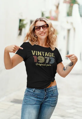 Vista 2 de Camisa de regalo de cumpleaños número 50 para mujer, piezas originales vintage 1973, cumpleaños retro, regalo de cumpleaños 50
