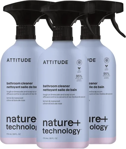 Vista 10 de ATTITUDE Spray limpiador de baño, verificado por EWG, a base de plantas y vegano, seguro para superficies de baño, azulejos, bañeras, paredes
