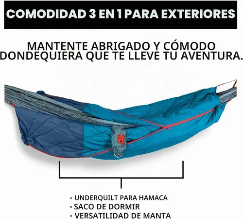 Vista 2 de Grand Trunk 360 ThermaQuilt Hamaca 3 en 1 Underquilt, manta y saco de dormir (azul/azul marino)