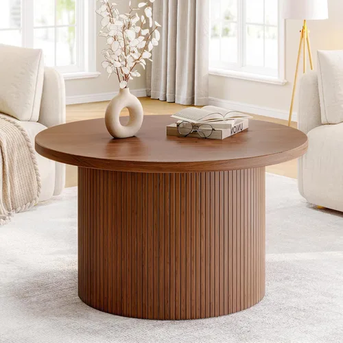 Vista 11 de ONBRILL Mesa de centro redonda de 31.5 pulgadas, mesas de centro con diseño de tambor para sala de estar, mesa de centro de madera moderna