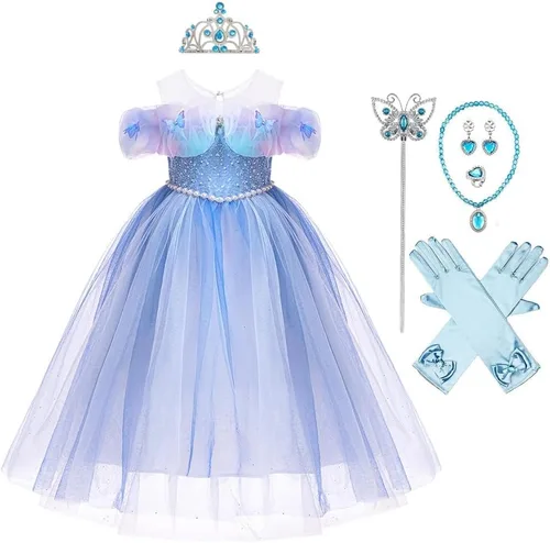 Vista 7 de Vestido de cumpleaños de princesa Cenicienta para niñas, disfraz de Halloween, concurso de Navidad, fiesta de baile con accesorios