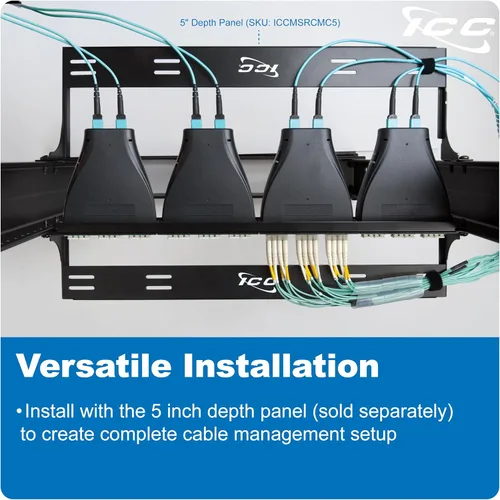 Vista 8 de ICC Panel de soporte para administrador de cables, espacio de montaje en rack de 1U, acabado de recubrimiento en polvo negro, organización de cables