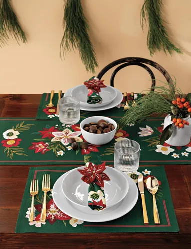 Vista 4 de Now Designs Camino de mesa navideño Amaryllis - Decoración festiva
